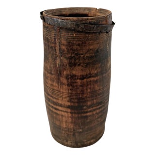 Rustic India Vintage Wooden Water Pot For Sale