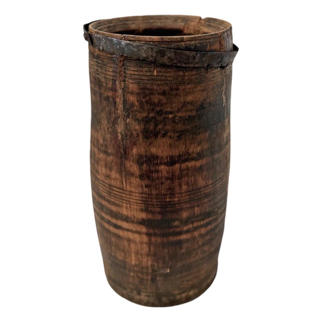 Rustic India Vintage Wooden Water Pot For Sale