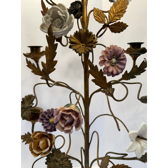 Victorian Antique 19th Century Impressive Ornate French Victorian Gold Gilt Floral Altar Lamp - Candelabra Pair For Sale - Image 3 of 6