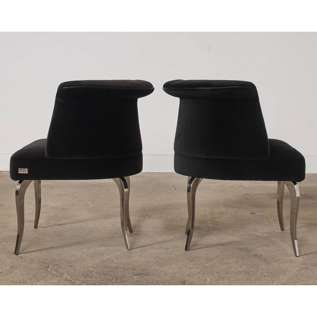 Early 21st Century Pair of Fendi Casa Black Velvet Chrome Tulip Chairs For Sale - Image 5 of 12