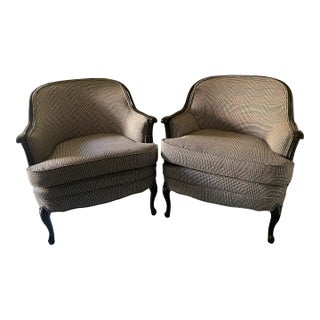 Pair of Black Barrel Back Chairs For Sale