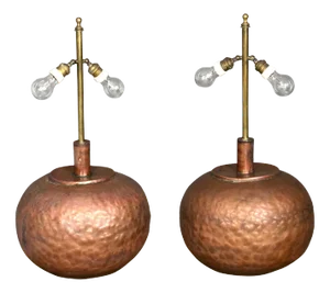 Huge Copper & Brass Table Lamps, Italy, 1970s, Set of 2