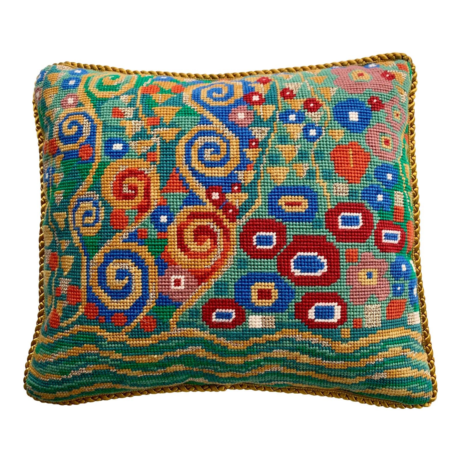 Art Nouveau Klimt Ehrman Tapestry Jade Needlepoint Pillow Chairish