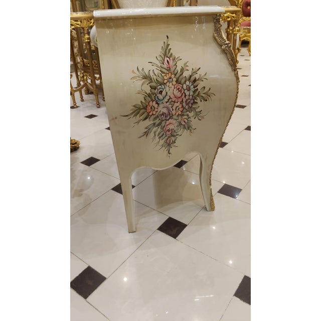Metal 1960s French Louis XV Bombe Commode Hand Painted Floral Chest For Sale - Image 7 of 9
