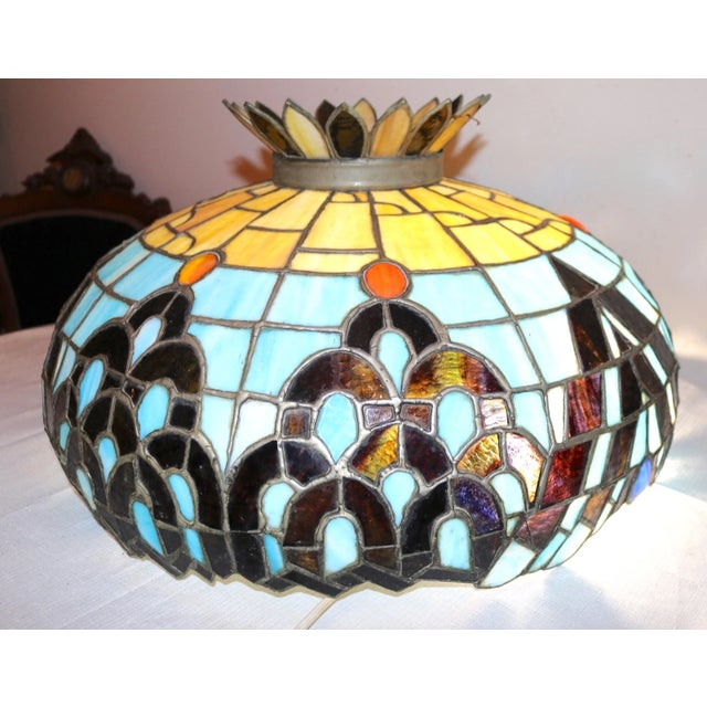 1930s Large Quality Antique Handmade Leaded Satined Glass Ceiling Fixture Chandelier For Sale In New York - Image 6 of 11
