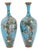 Japanese Pair Japanese Cloisonne Enamel Vases Meiji Signed Turquoise Ground For Sale - Image 3 of 10
