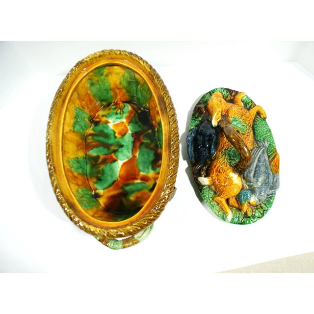 20th Century Majolica Ceramic Rabbit and Game Tureen For Sale - Image 9 of 11