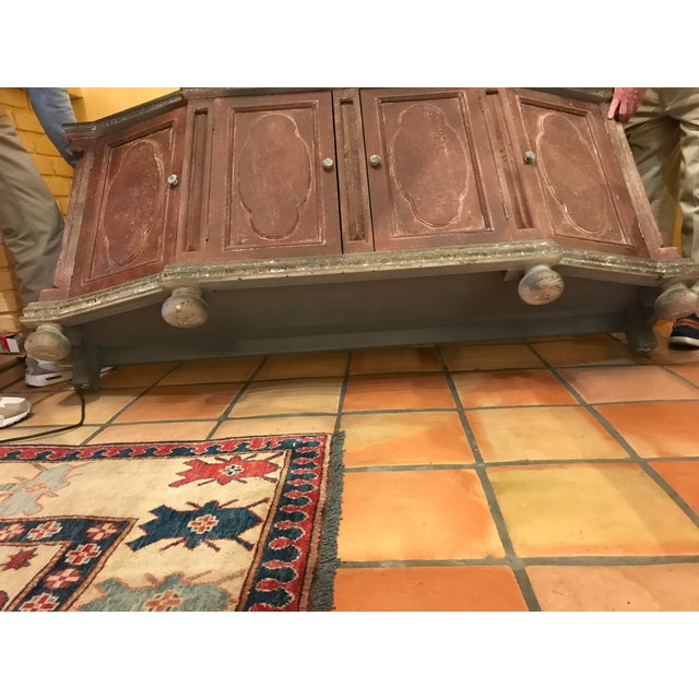 Console Weathered Burgundy and Black Painted Cabinet With Clipped Corners For Sale - Image 11 of 11