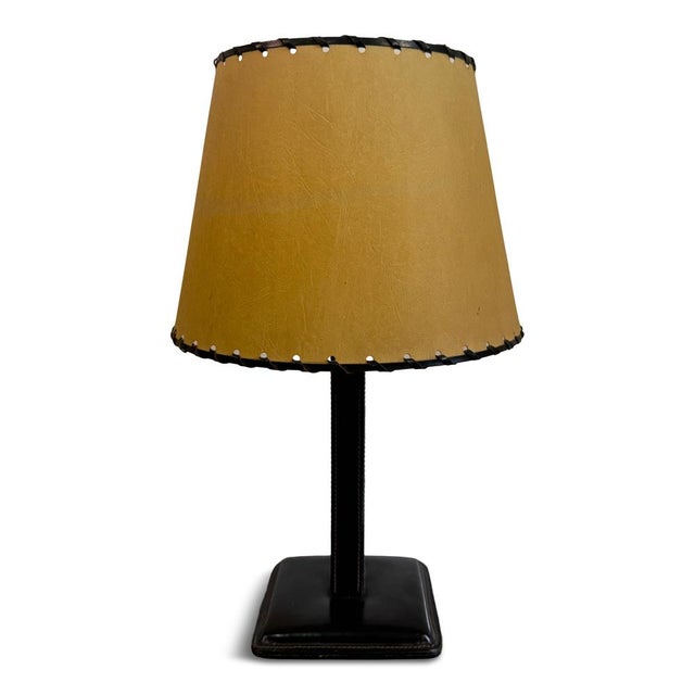 Black Leather Table Lamp in the style of Jacques Adnet, 1960s For Sale - Image 12 of 12