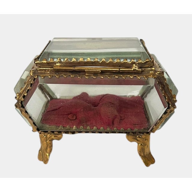 Victorian Beveled Glass Gilt Metal French Royal Jewelry Casket Trinket Box For Sale In Portland, OR - Image 6 of 8