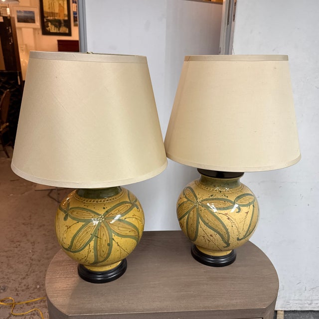 Late 20th Century Botanical Ceramic Ginger Jar Table Lamps - a Pair For Sale - Image 9 of 12