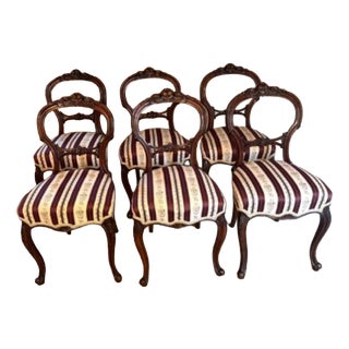 Antique Victorian Walnut Dining Chairs, 1860, Set of 6 For Sale