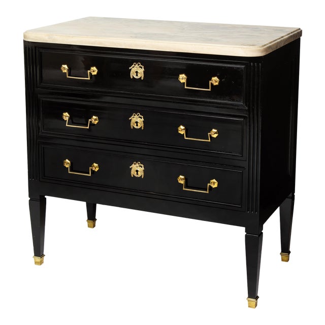 Vintage French Ebonized Marble-Top Commode in the Directoire Manner For Sale