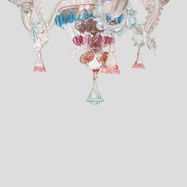 Glass Venetian Murano Glass 3-Arm Chandelier with Flower Decor, 1990s For Sale - Image 7 of 9