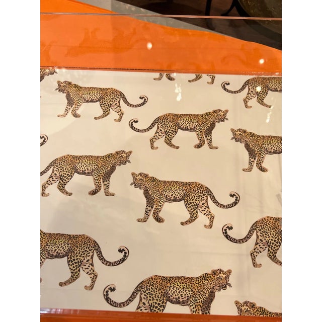 Modern White & Gold Cheetah Lucite Tray For Sale - Image 3 of 7