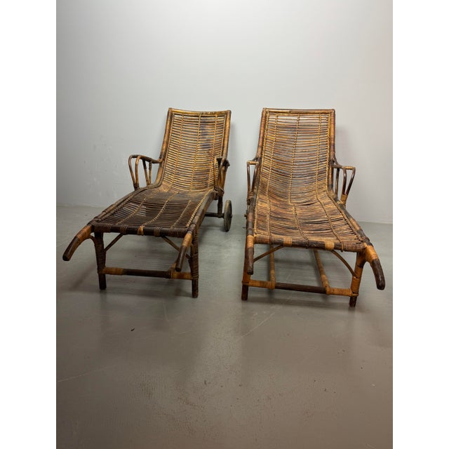Vintage Bamboo Wheeled Garden Lounge Chairs, 1930, Set of 2 For Sale - Image 13 of 13