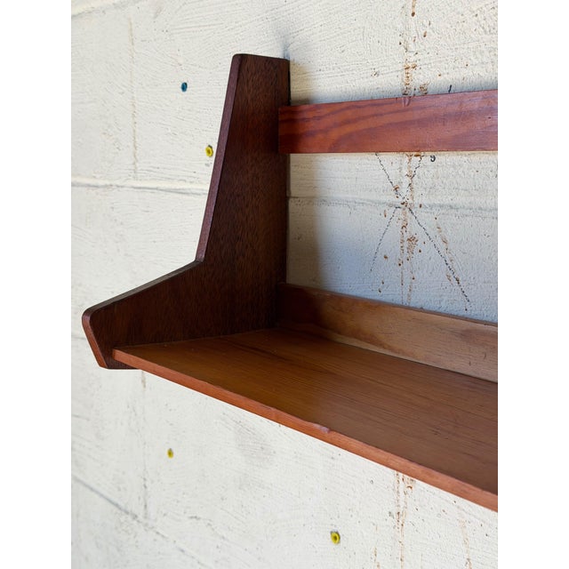 Vintage Danish Teak Wall-Mounted Shelf With Sculptural Side Supports – Mid-Century Modern Scandinavian Floating Bookshelf For Sale - Image 4 of 11