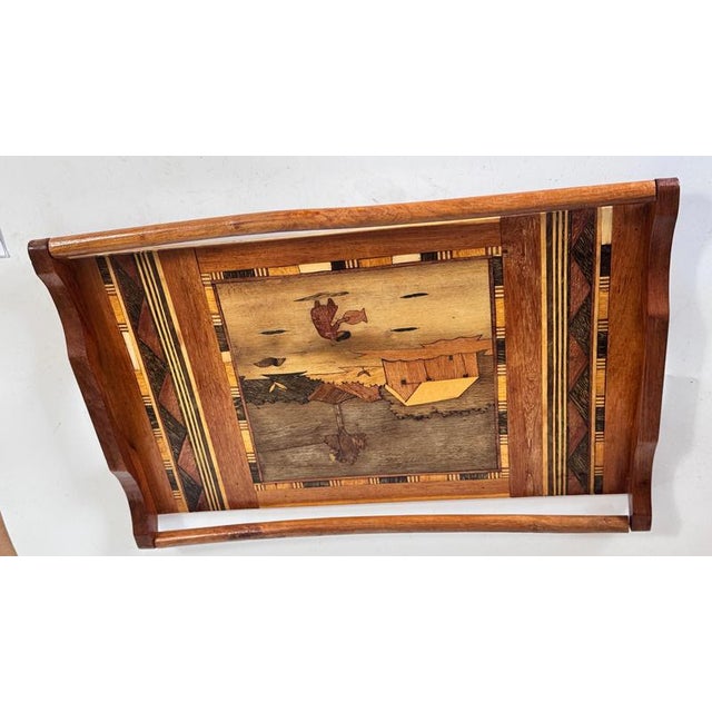 French Wooden Marquetry Tray with Craftwork Winter Scene, 1950s For Sale - Image 4 of 16