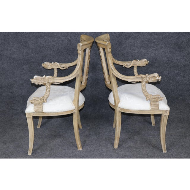 Set of 4 19th C. Italian Directoire Style Painted Dolphin Arm Dining Chairs For Sale - Image 4 of 15