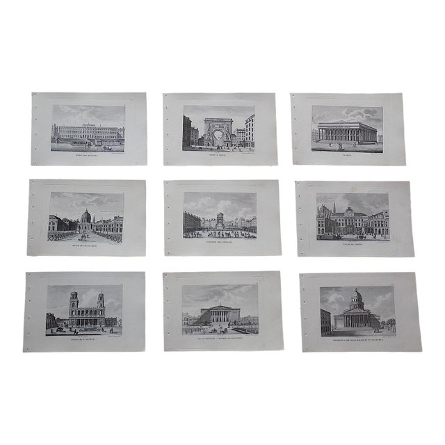 Antique 19th Century Paris Landmark.Engravings - Set of 9 For Sale