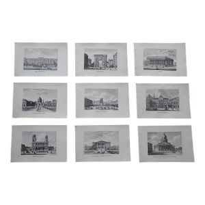 Antique 19th Century Paris Landmark.Engravings - Set of 9
