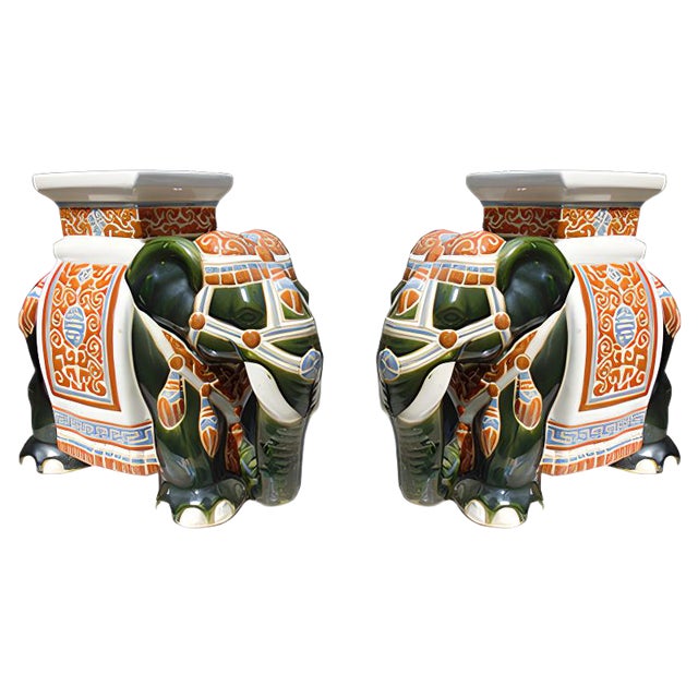 Vintage Ceramic Elephant Flower Beds, Set of 2 For Sale