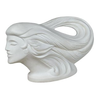Vintage 20" Art Nouveau White Ceramic Women Bust Sculpture by Haeger For Sale