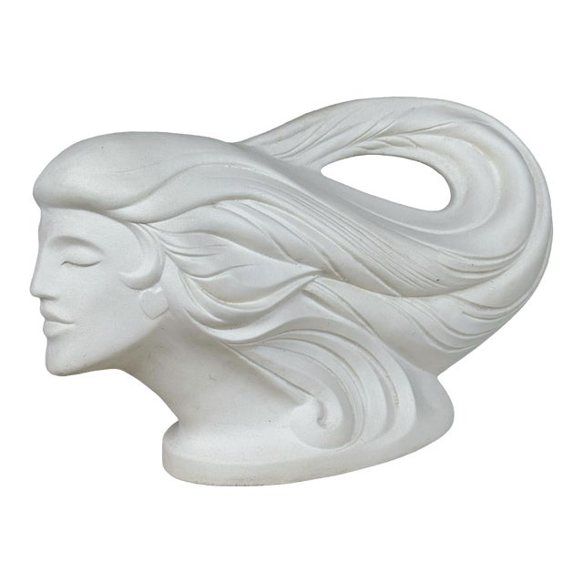 Vintage 20" Art Nouveau White Ceramic Women Bust Sculpture by Haeger For Sale