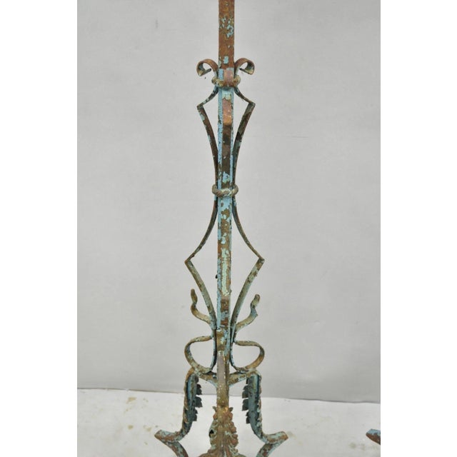 Antique Gothic Renaissance Wrought Iron Italian Candle Holder Candelabra - Pair For Sale - Image 4 of 14