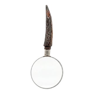 Antique English Sterling & Natural Stag Horn Hand Magnifying Glass For Sale