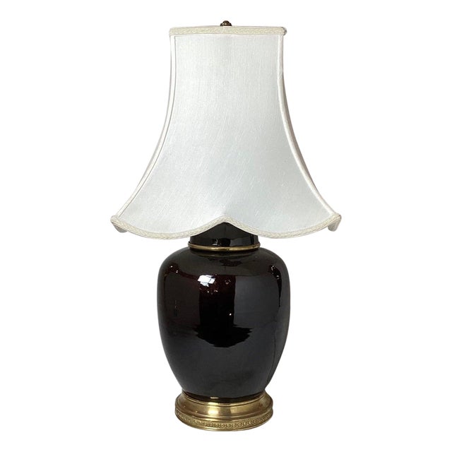 Antique 19th Century Chinese Mirror Black Porcelain Jar Lamp For Sale