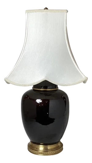 Antique 19th Century Chinese Mirror Black Porcelain Jar Lamp