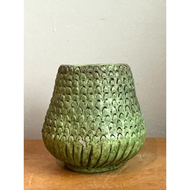 Vintage Green Textured Ceramic Vase For Sale In West Palm - Image 6 of 12