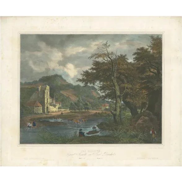 Paper After C. Straub, Landscape with Shepherd and Cattle, 1840s, Print For Sale - Image 7 of 7
