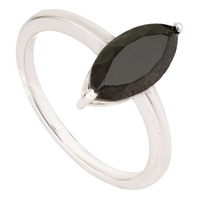 1.96ct Marquise Cut Black Diamond Solitaire Ring Size 5.5 in 14k White Gold For Sale