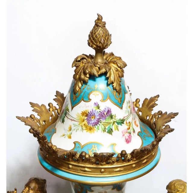Mid 19th Century Palatial French Ormolu-Mounted Sevres Porcelain Hand-Painted Vase and Cover For Sale - Image 18 of 18