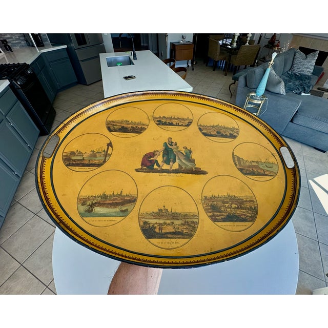 Early 19th Century Large Antique French Empire Yellow Oval Tole Tray - Early 19th-Century For Sale - Image 5 of 16