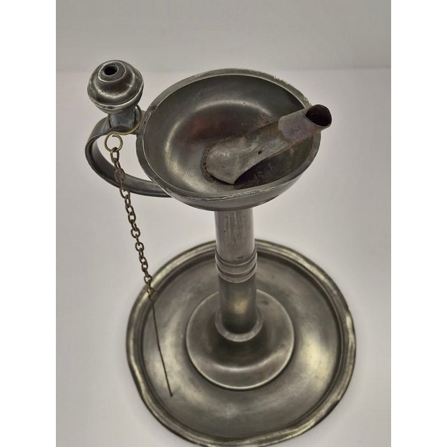 18th C German Pewter Spout Lamp Bremen Hallmark 1680 Key Shield Whale Oil 8" For Sale - Image 9 of 12
