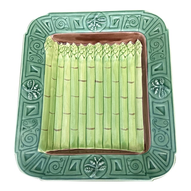 1970s Hand Painted Stoneware Asparagus Tray For Sale