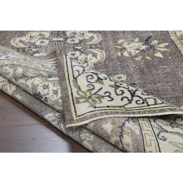 Textile 1970s Vintage Turkish Oushak Handmade Wool Cotton Brown Area Rug For Sale - Image 7 of 11
