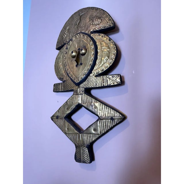 Vintage Kota Reliquary Guardian Figure, Brass on Wood, African Tribal Art From Gabon Style For Sale - Image 4 of 8