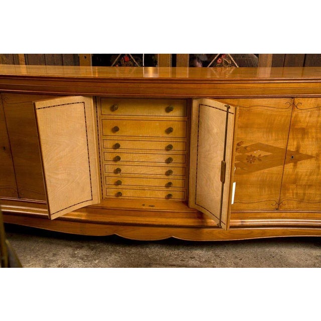 Mid 20th Century Vintage Mid Century Leleu Style French Bronze-Mounted Satinwood Marquetry Buffet For Sale - Image 5 of 11