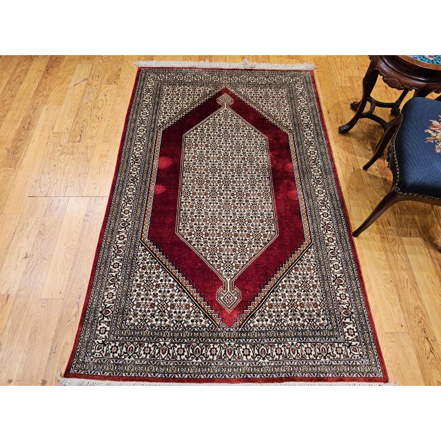 Persian Vintage Persian Qum Area Rug, Hand-Knotted Silk, Herati Medallion Pattern, Ivory & Red, 4x6 For Sale - Image 3 of 16