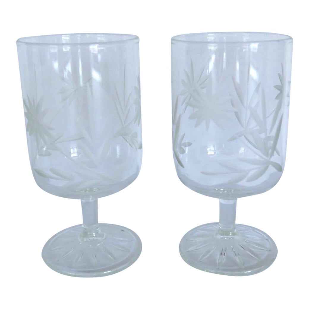 Vintage Etched Glass Footed Cordial Glasses Set of 2 Chairish