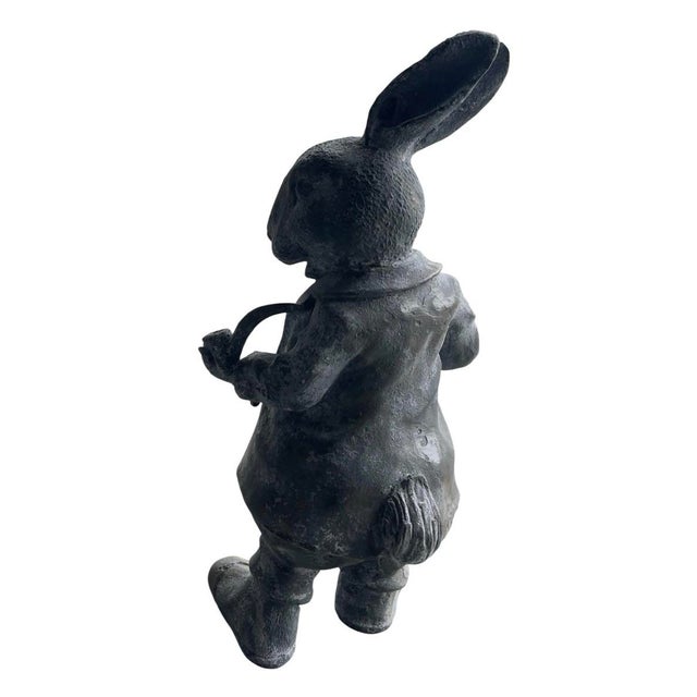 Vintage Whimsical Cast Iron Dapper Rabbit Garden Statue Holding a Pipe For Sale In West Palm - Image 6 of 12
