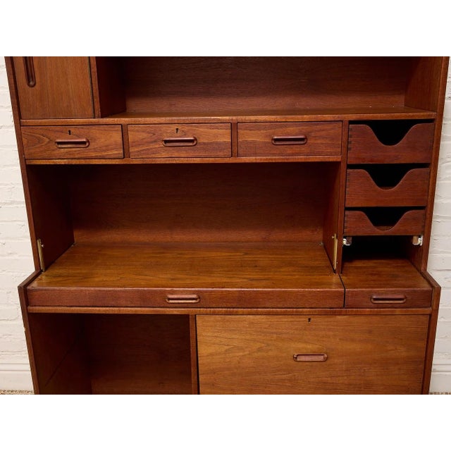 Vintage Mid-Century Modern Teak Secretary Desk With Fold-Down Writing Surface For Sale - Image 11 of 12