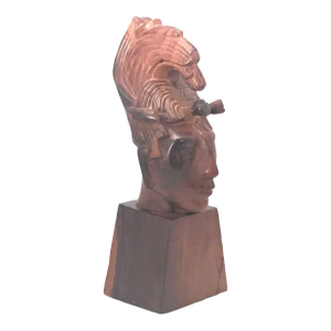 Mid 20th Century Jose Pinal Carved Wood Aztec Bust - Mid Century Modern Sculpture