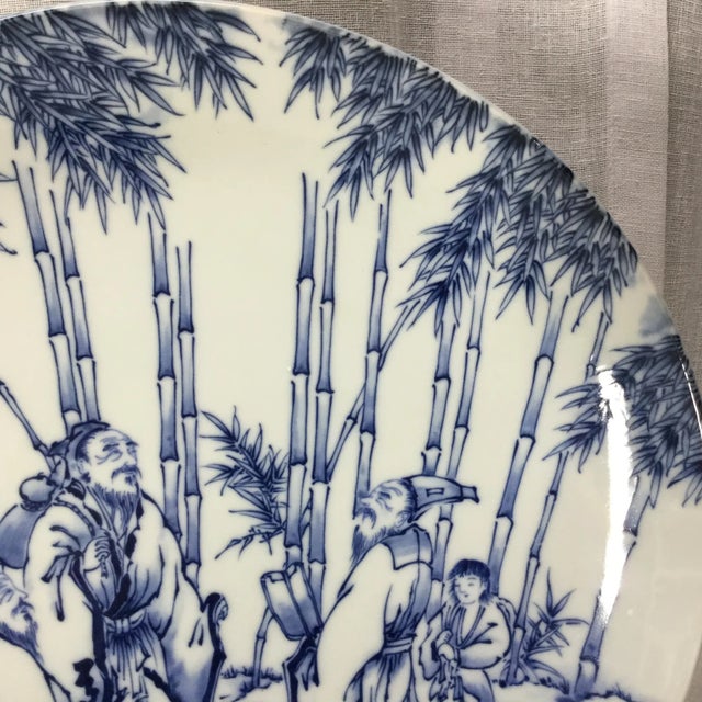 Early 20th Century Vintage Chinoiserie Blue and White Large Platter Bowl For Sale - Image 5 of 9