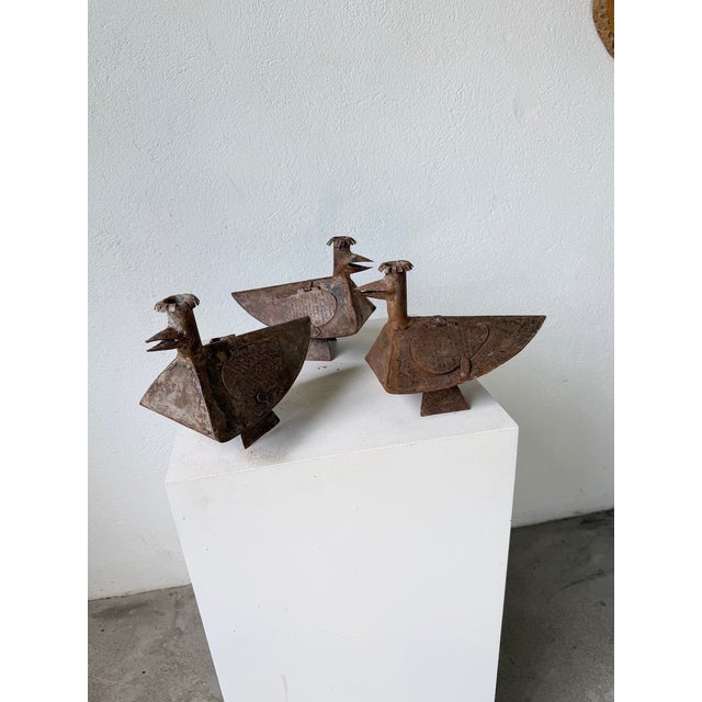 Metal Brutalist Folk Art Bird Candlesticks, 1950s, Set of 3 For Sale - Image 7 of 18
