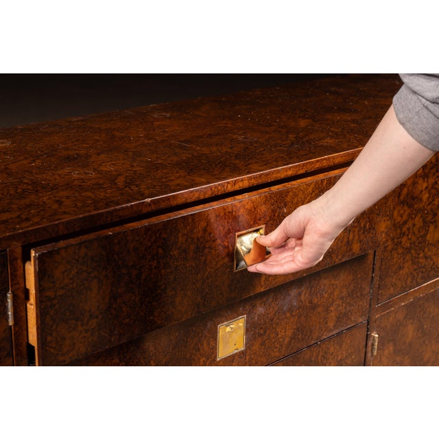 1930s Art Deco Burled Walnut Credenza With Brass Hardware For Sale - Image 14 of 18